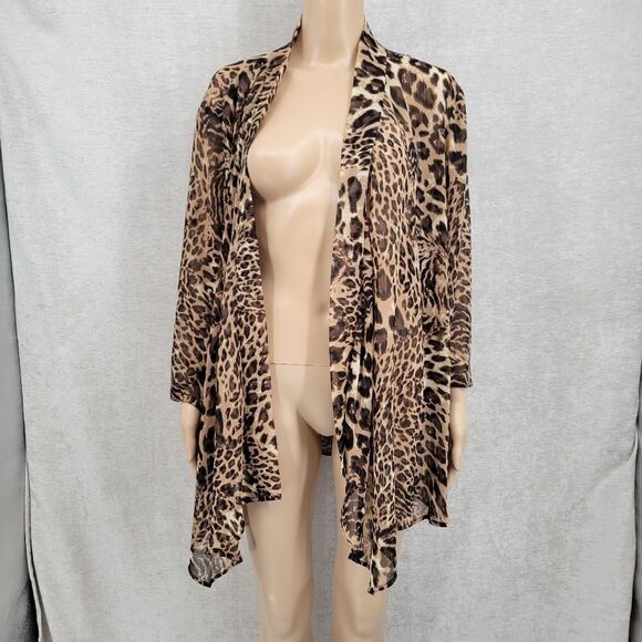 Slinky Brand Vintage Cheetah Print Open Style Cardigan Duster Tunic Plus Size 1X - Picture 3 of 12